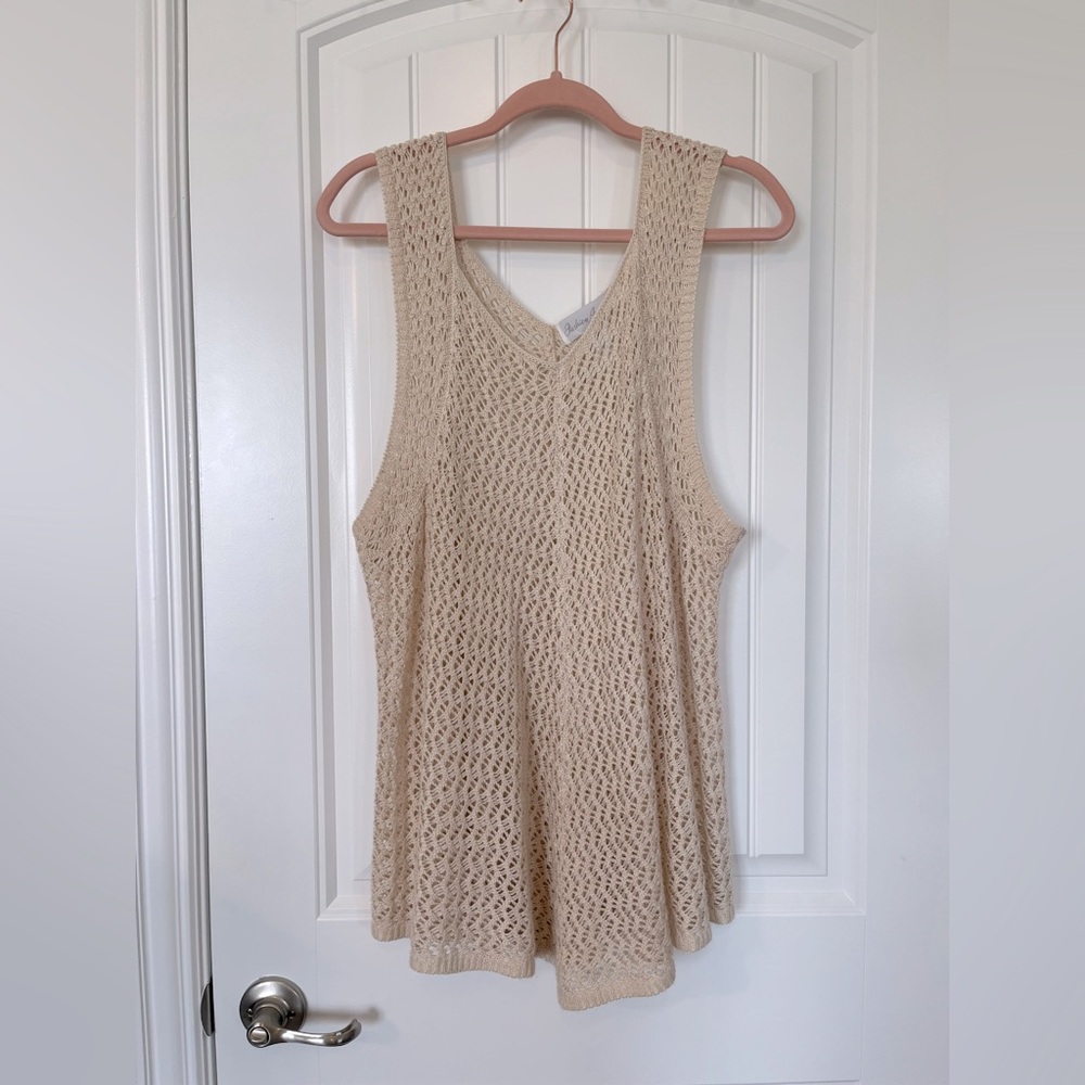 Fashion Avenue CROCHETED tank XXL swing cut drapes cream tan color sleeveless